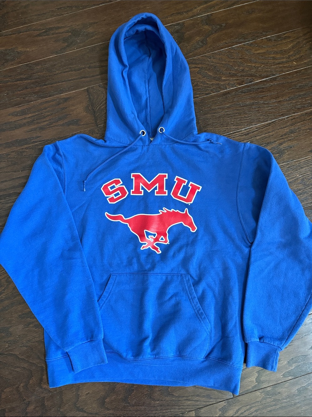 Champion Royal Blue Hoodie with Red SMU Mustang Logo